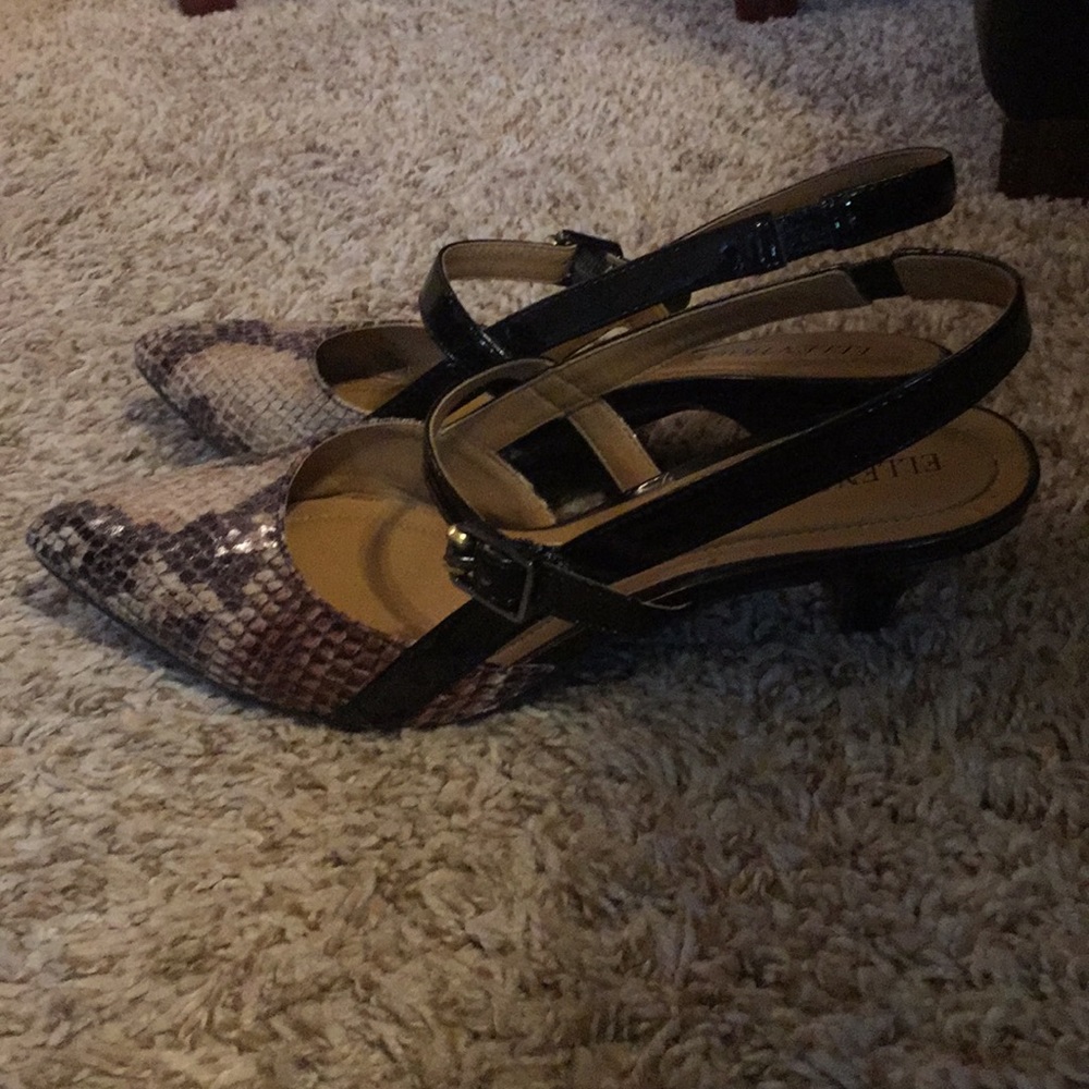 Brown and tan heals, snake scale (fake)